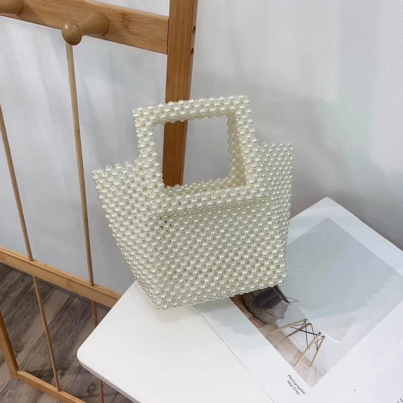 

Square Portable Bead Bag Women's Party Beach Holiday Woven Bag Pearl Bag High Quality Fashion Design Purses and Handbags