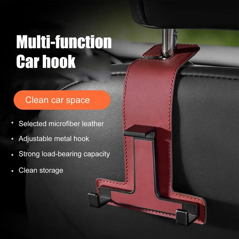 

Car Seat Headrest Hook Car Back Seat Hook PU Leather Multifunctional Adjustable Bag Hooks Cell Phone Holder For Purses And Bags