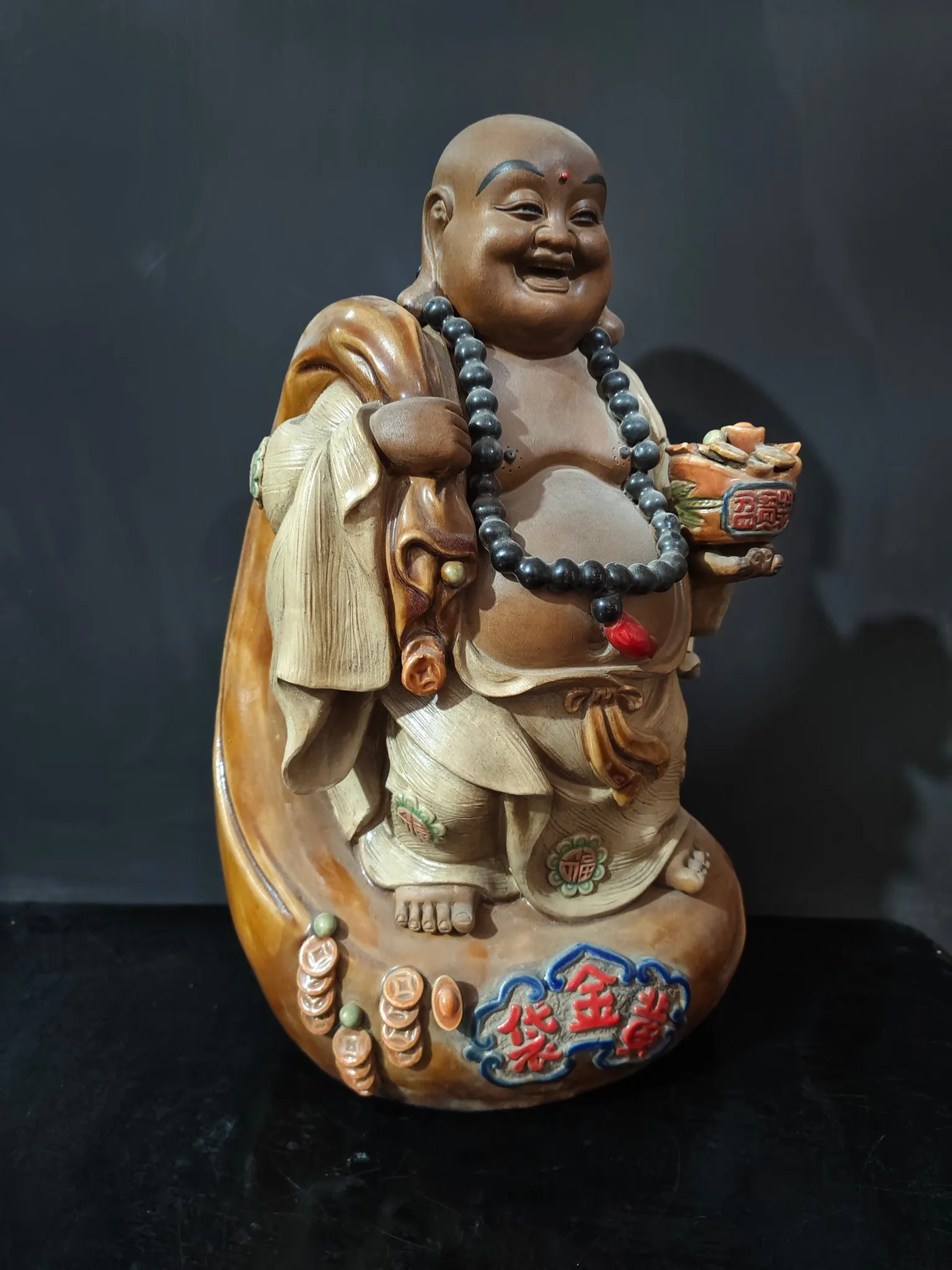 Vintage Shiwan Kiln Porcelain Buddha Statue Handmade Ceramic Lucky Wealth God Figurine Collectible Old Tibetan Fortune Buddha Or