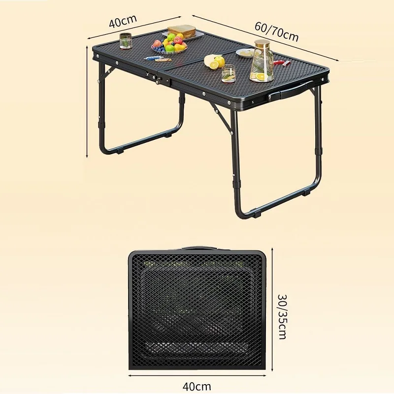 Black Folding Table for Outdoor Camping, Portable Ultra-Light, Aluminum Alloy, Binaural Grid Table, Car Travel Coffee Table