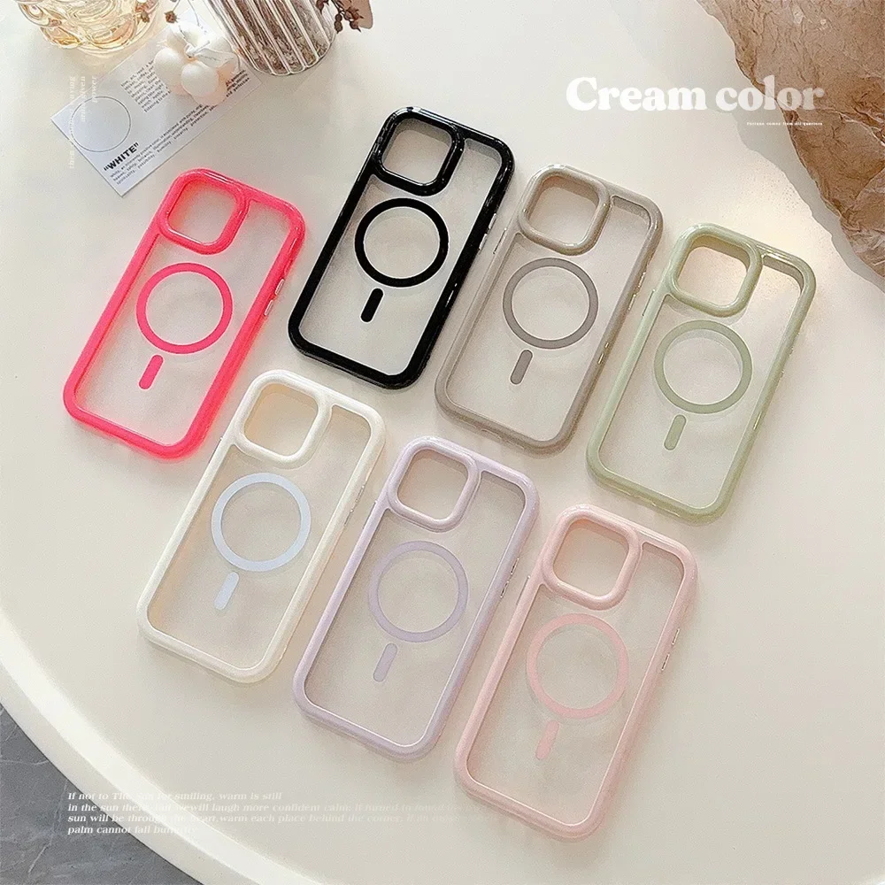 Minimalism Magsafe Wireless Charging transparent Phone Case For iPhone 16 15 14 13 12 11 Pro Max 14 15 16 Plus Case Cute Cover