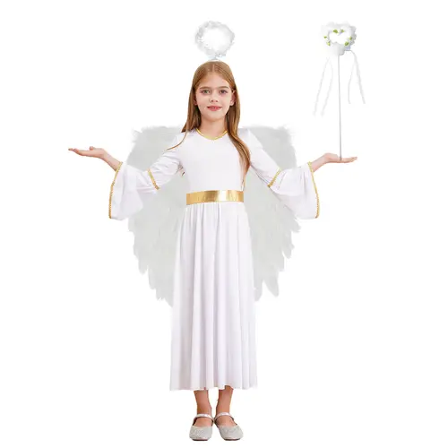 White Angel Costume for Girls Greek God Robe Princess Dress+Feather Wings Cosplay Set for Halloween Party Carnival Performance - Image 9