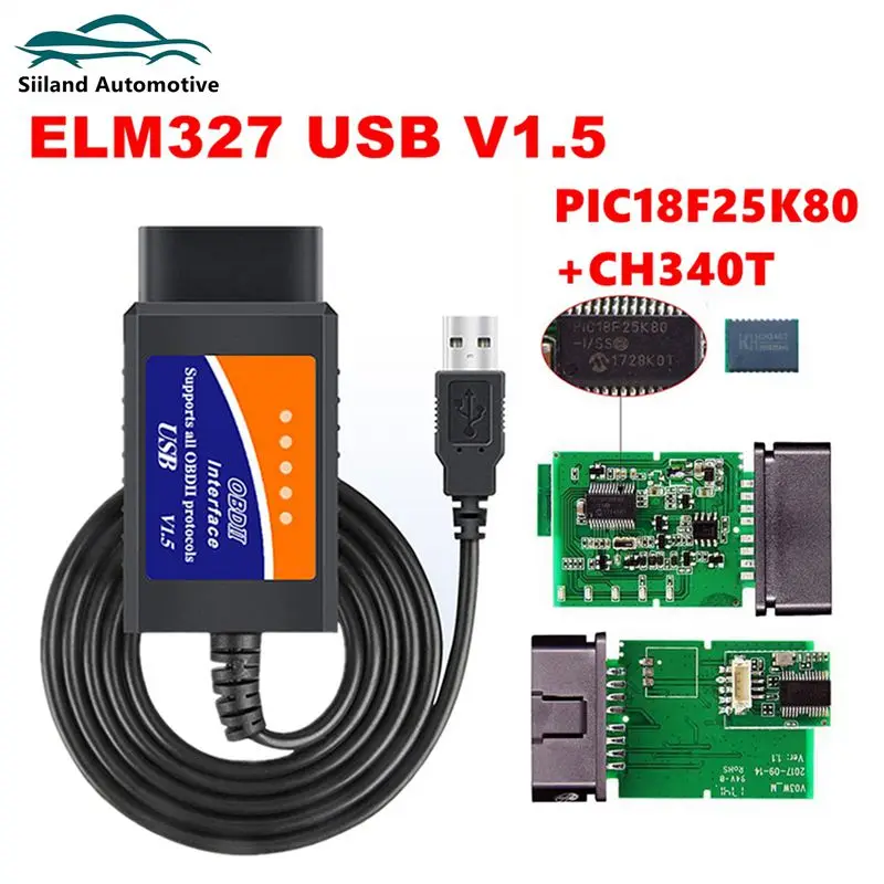 

New ELM327 V1.5 USB CH340 PIC18F25K80 Car Diagnostic For PC Windows OBD2 USB Auto Tool ELM327 V1.5 OBD2 Scanner OBD2 Code Reader