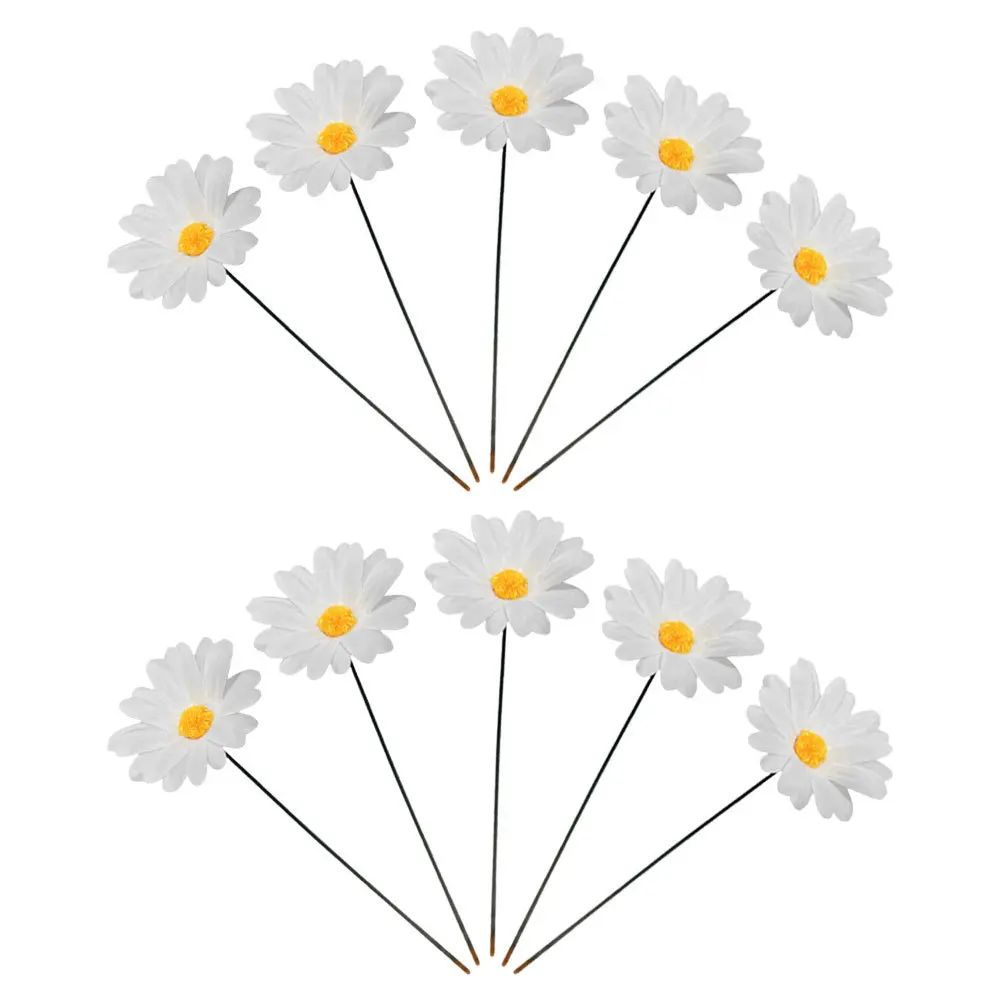 

10Pcs Artificial Daisy Garden Stakes Fine Workmanship Weather Resistant Outdoor Decorative Ground Inserts for Lawn Yard Patio