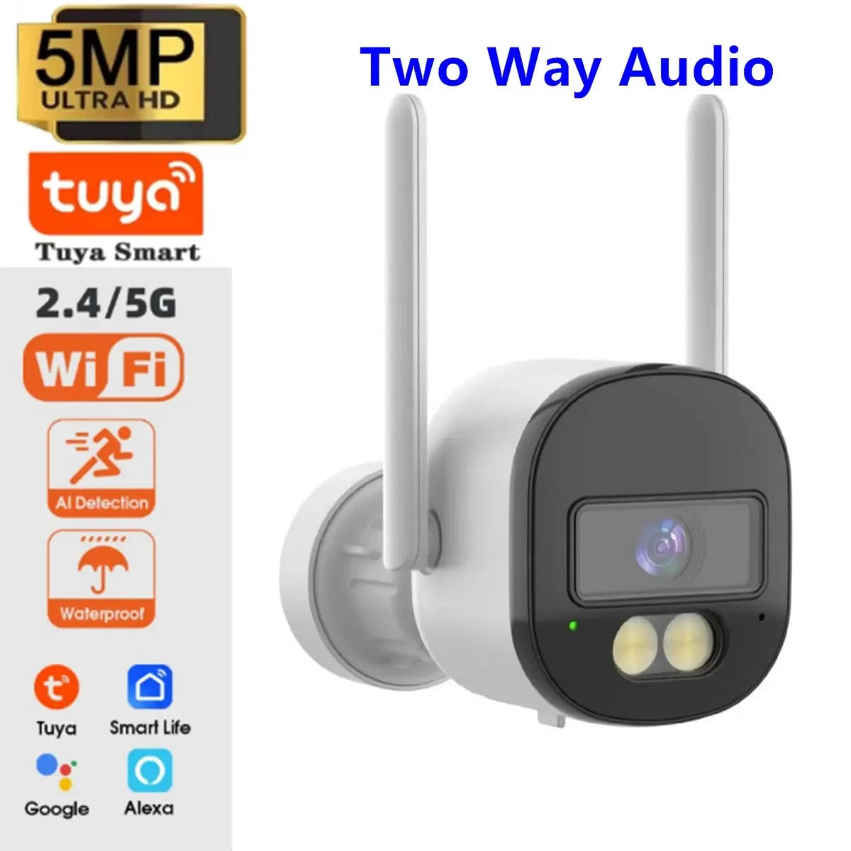 Tuya 5MP Bullet Camera 2.4G 5G Dual Band Wifi Security CCTV Camera Voice Talk Outdoor Night Vision AI Surveillance Support Onvif