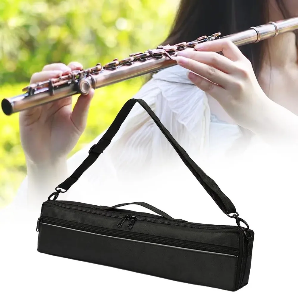 Handheld Flute Storage Bag Oxford Lightweight Flute Carrying Bag with Shoulder Strap 16 Hole Flute Bag Instruments Parts
