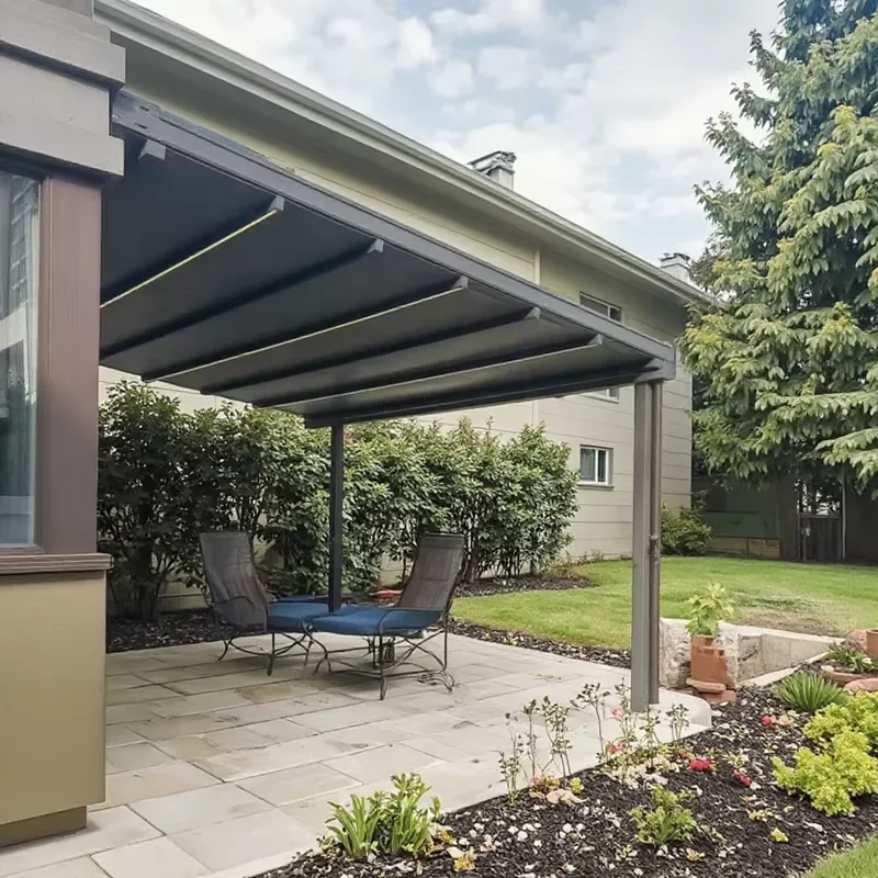 Amas Aluminum Patio Retractable Pergola for Outdoor Motorized Garden Gazebo with LED Manual Operation Rodent Proof Rot Proof
