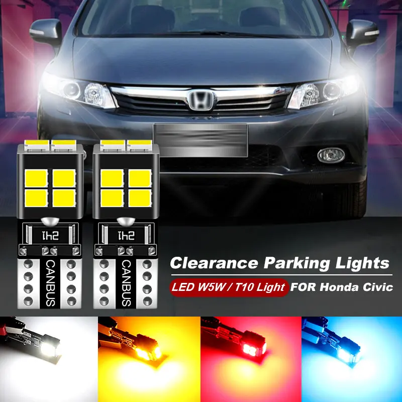 2pcs For Honda Accord 7/8/9 Civic 7/8/9 CR-V FR-V HR-V Insight Jazz 2/3/4 T10 W5W LED Clearance Side Marker Parking Lights Bulbs