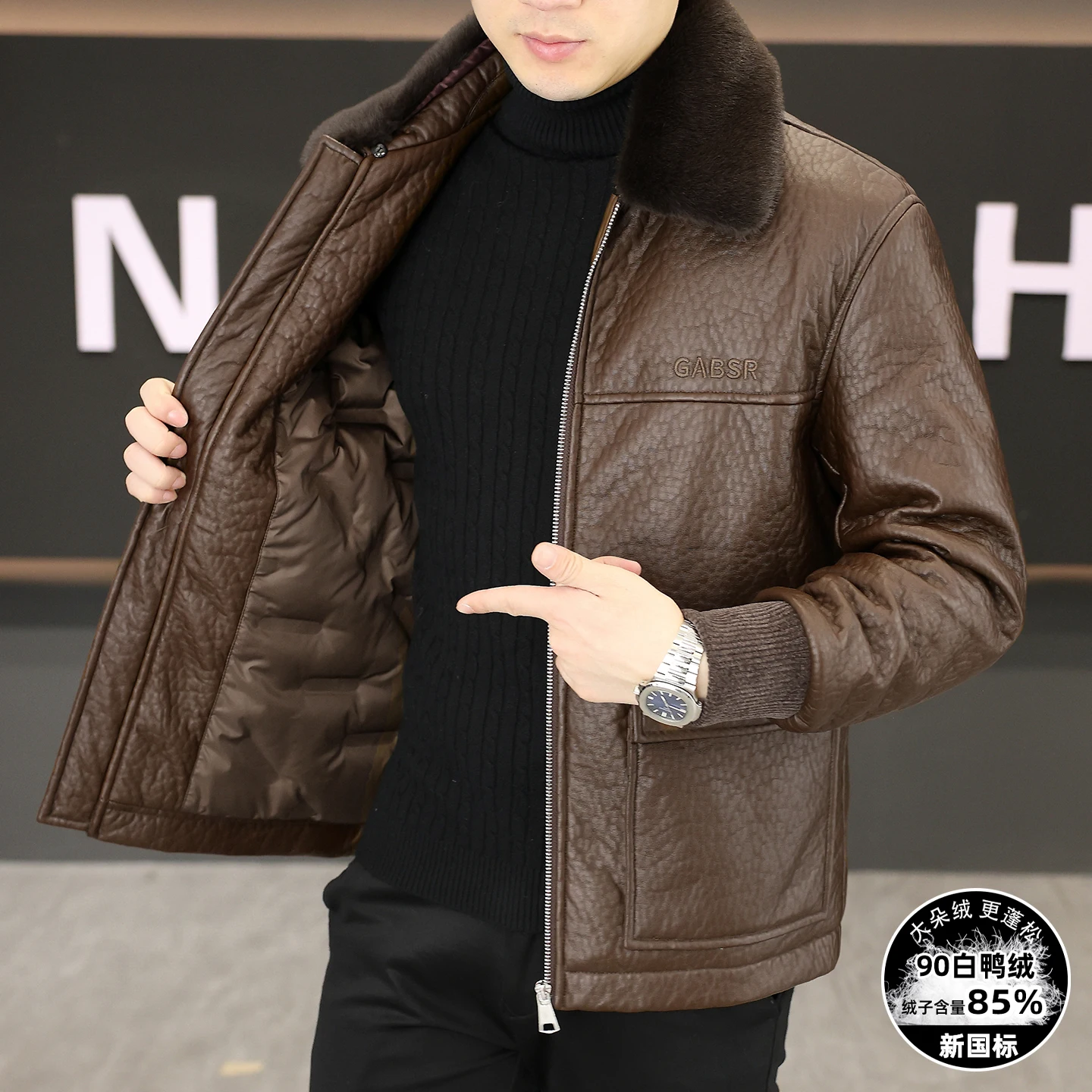 

High Quality Men's PU Leather Detachable Fur Collar Duck Down Jackets Winter Windproof Warm Puffer Coats Streetwear Thick Parkas