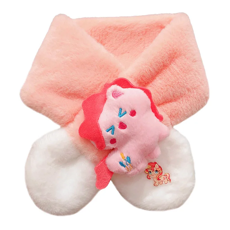 Miniso Little Pony Children's Plush Cross Scarf Autumn and Winter Girls Cute Fleece Cross Neck Cover Warm Wind Wind Scarf