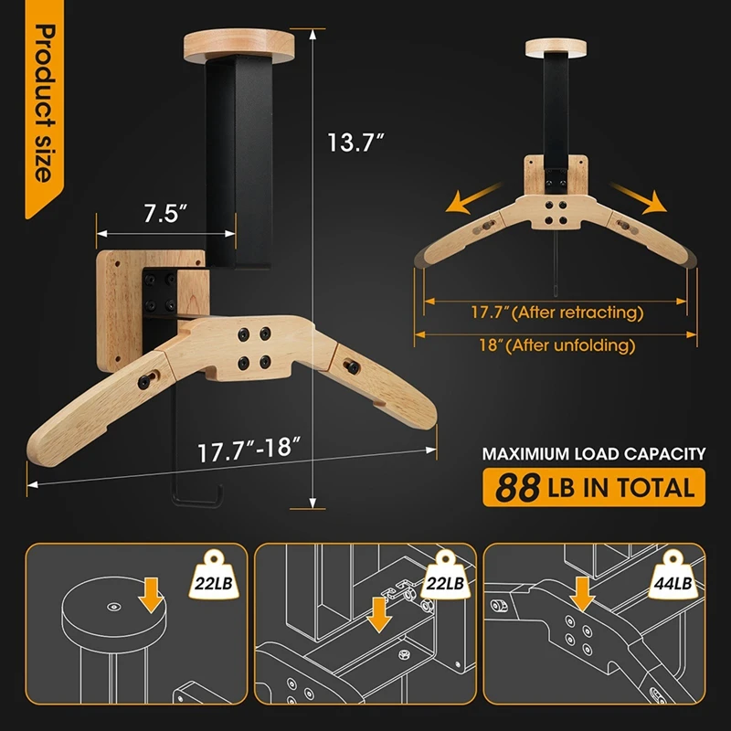 

1 Piece Wall Mount Helmet Rack Motorcycle Helmet Holder Wooden Bicycle Helmet Display Hanger With Hooks