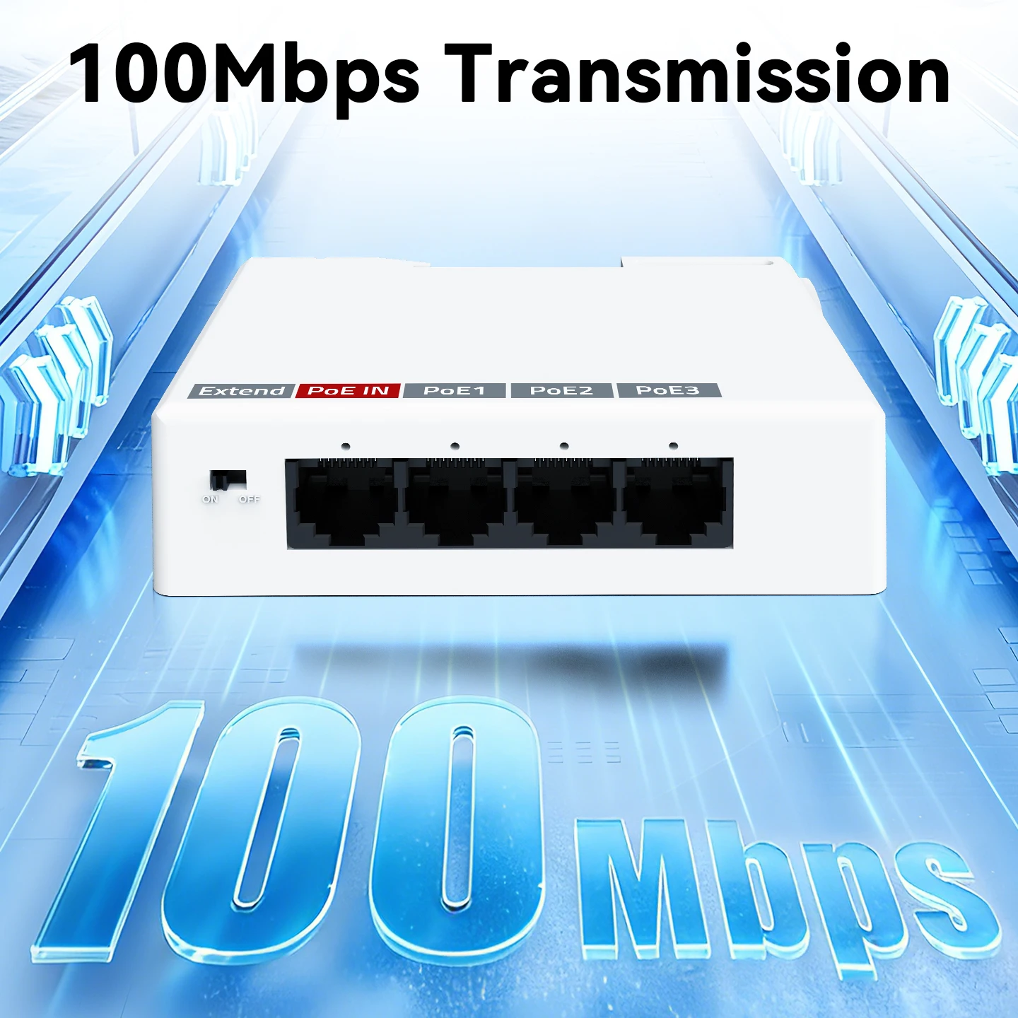 HORACO 4 Port 100M POE Extender DIN Rail Network Switch Repeater IEEE802.3af/at Plug&Play for 48V PoE Switch NVR IP Camera AP