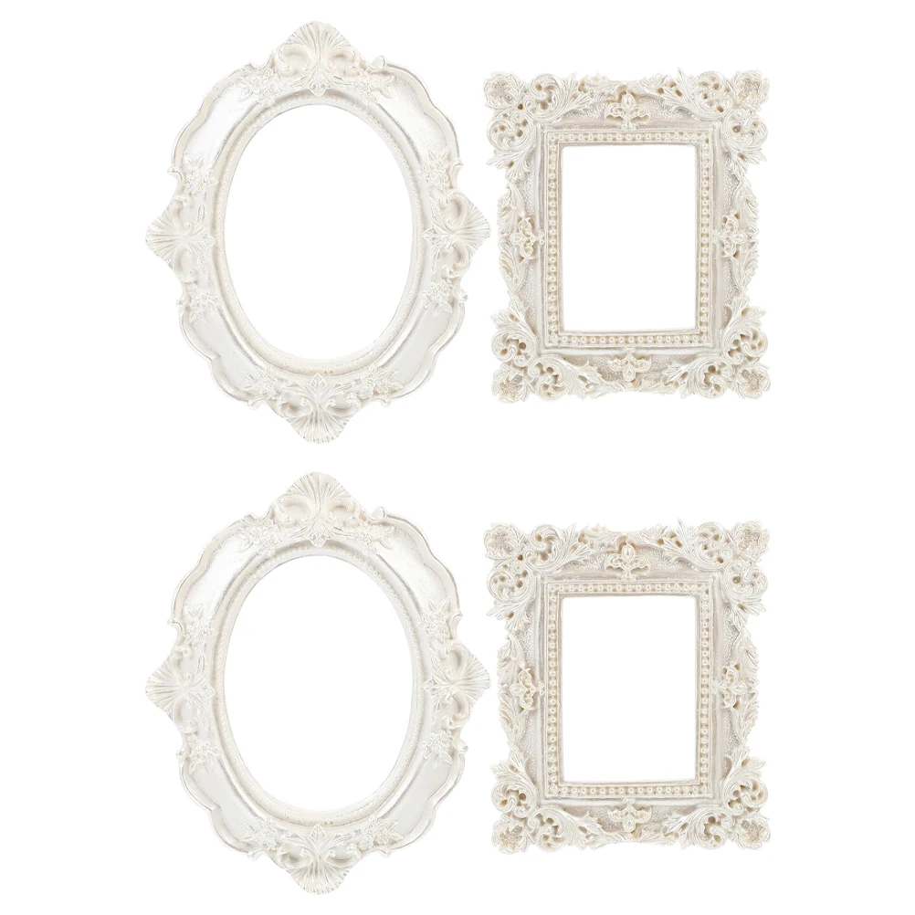 

4pcs Resin Photo Vintage Picture Desktop Ornament Creative Photograph Wall Decorative Frame For Home Retro Style Frame (White)