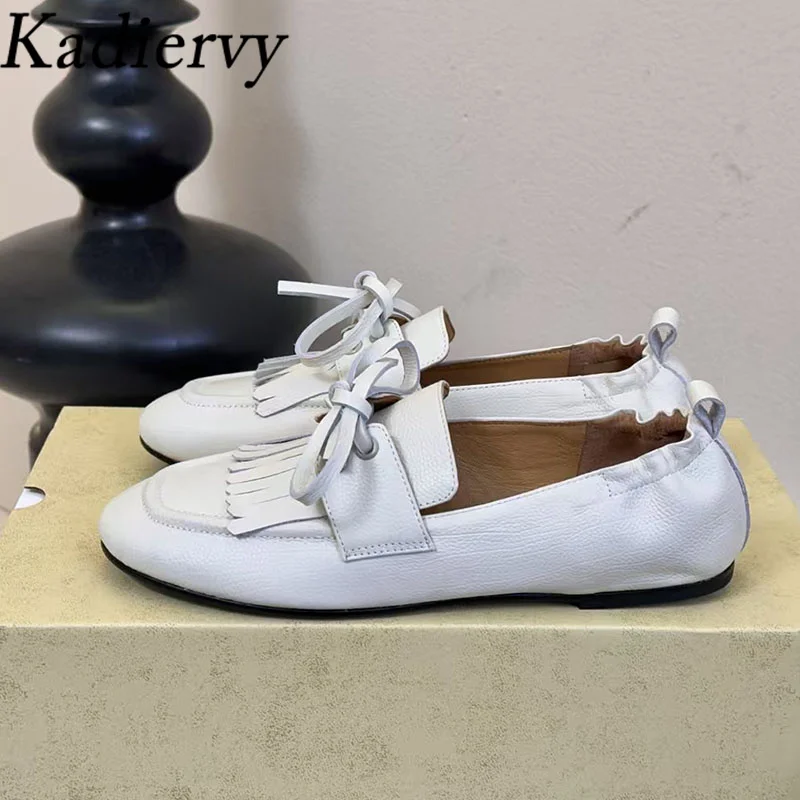 

Spring Autumn Loafers Women Fringe Genuine Leather Casual Shoes Woman Round Toe Lace Up Daily Office & Career Flat Shoes Woman