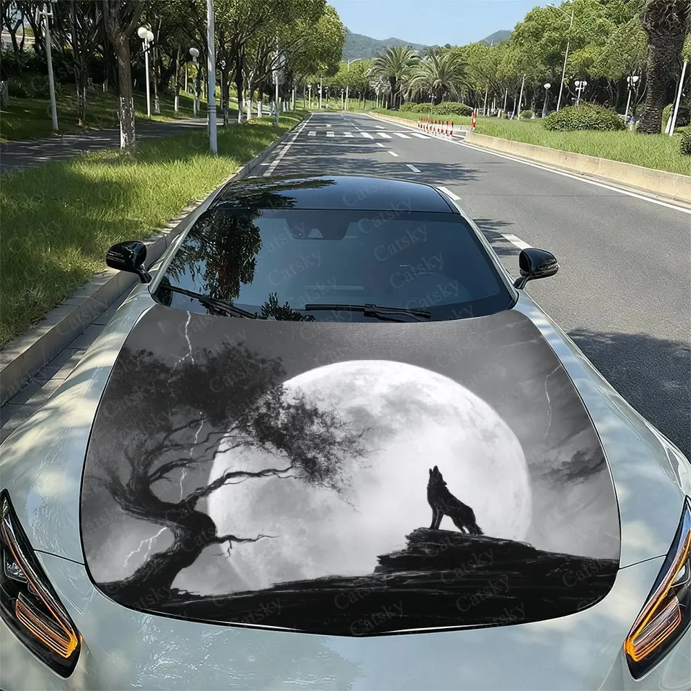 Howling Wolf Car Hood Film, Hood Decoration Sticker, Truck Hood Film, Domineering Appearance, Advanced Adhesive, Durable Vinyl M