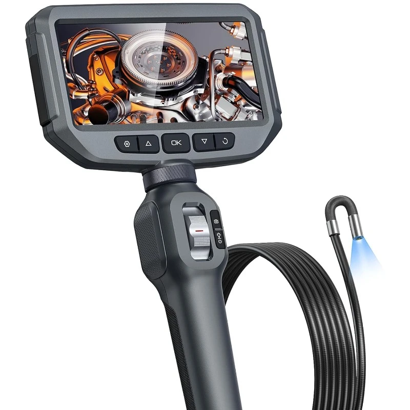 Two-Way Articulating Borescope, 0.24in Articulated Endoscope Camera with Light, 5-inch IPS Snake Inspection Camera