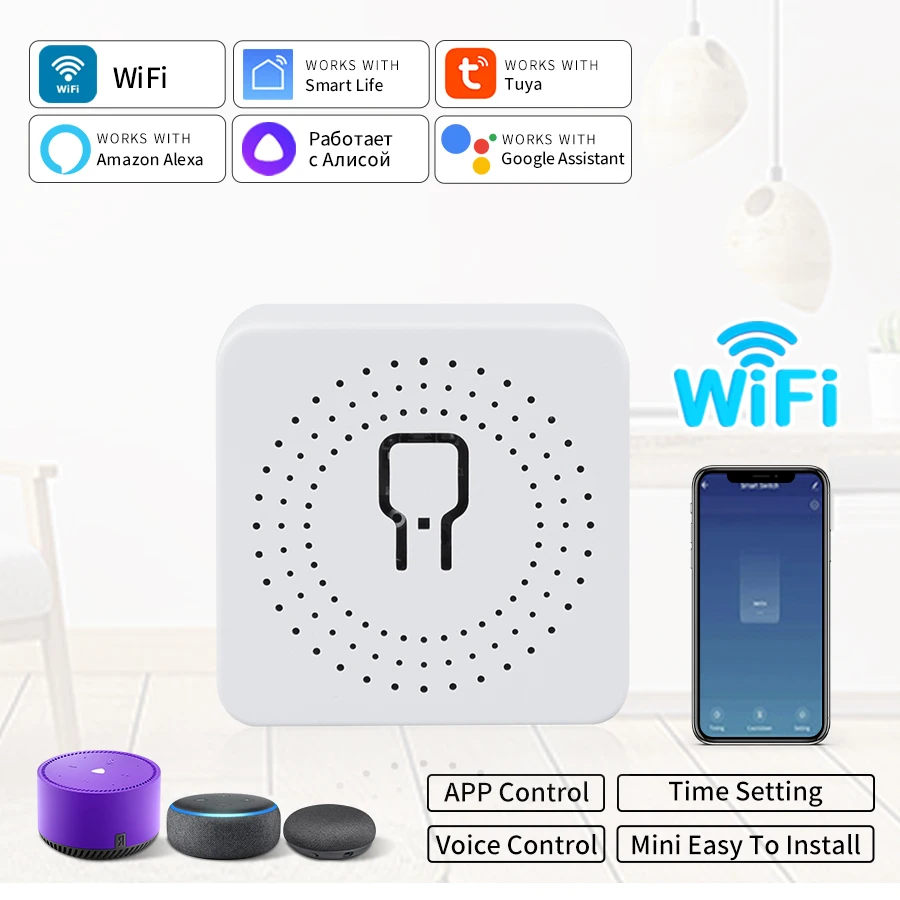 20A Tuya WiFi Smart Switch 2-way Control Mini Relay Timer Smart Home DIY Switches For Smart Life Work With Alexa Google Home