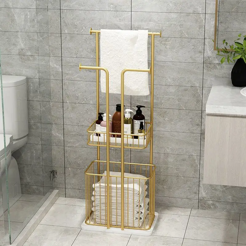High-value design light luxury Nordic towel rack floor-to-ceiling washstand household marble bathroom storage