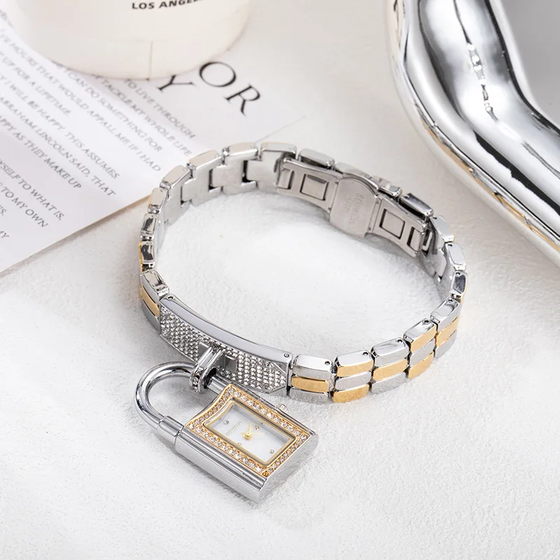 Concave shaped lock head bracelet bracelet strap diamond pendant lock shaped women's quartz bracelet watch