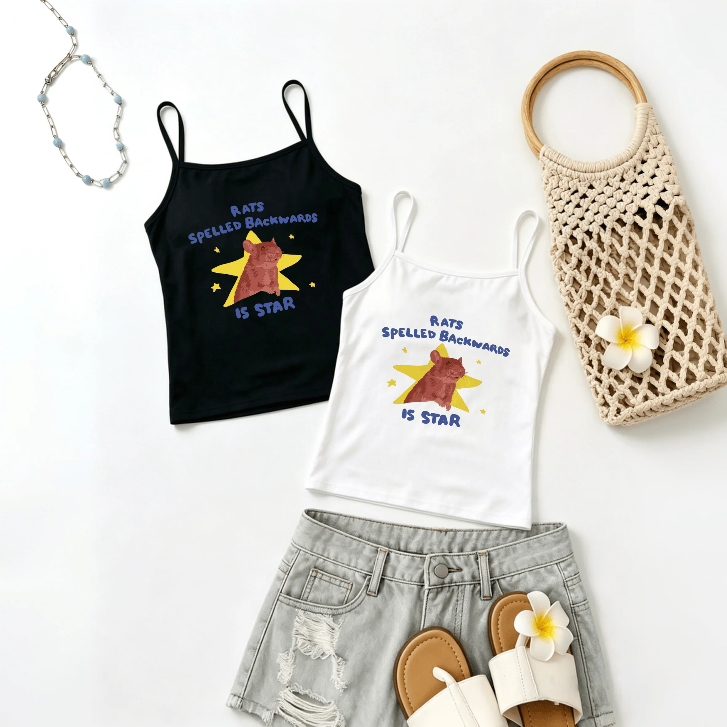 Funny Rat Camisole Ladies Star Meme Tank Top Street Casual Hanging Outfits Vest Aesthetic Harajuku Summer Crop Tops