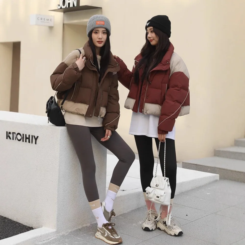 เสื้อแจ็คเก็ตขนเป็ดสีแฟชั่น ดีไซน์ทันสมัย ช่วยให้ดูอ่อนวัย ทรงสั้น หนา บุขนเป็ดขาว 90% ทรงหลวม อุ่นสบาย