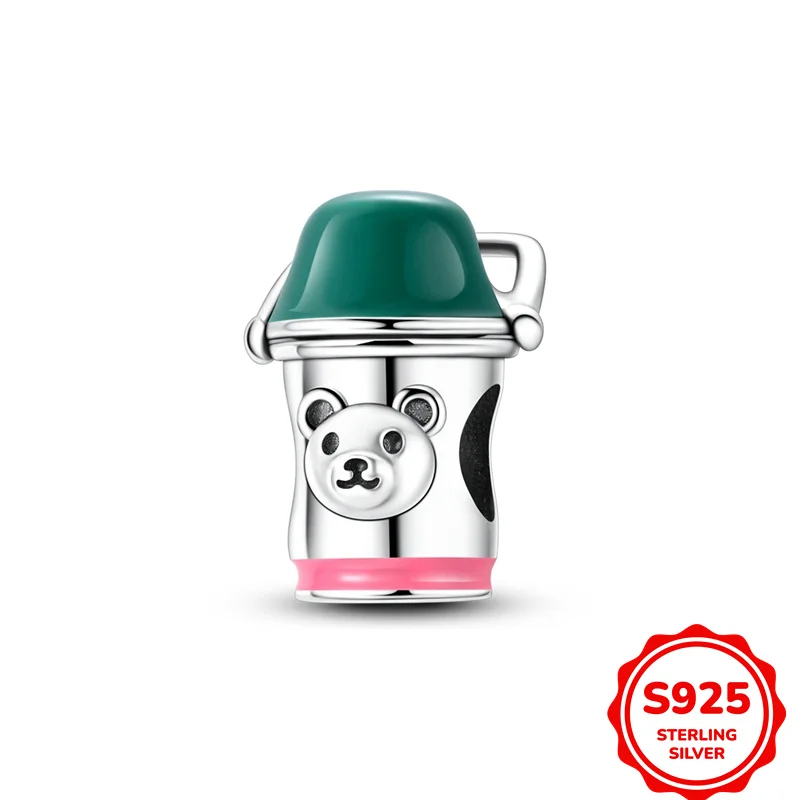 

925 Sterling Silver Little Bear Thermos Cup String Pendant Charms Fit DIY Bracelet Necklace Engagement Birthday Jewelry Gift
