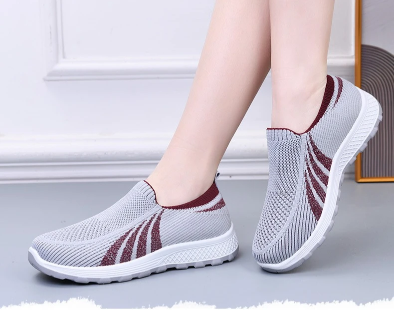 Damen-Sneaker aus Stricknetz, zum Überziehen, atmungsaktiv, leicht, mit weicher Sohle, rutschfest, für Freizeitaktivitäten, zum Spazierengehen, für ältere Damen, für den täglichen Gebrauch im Freien. – Detail 14