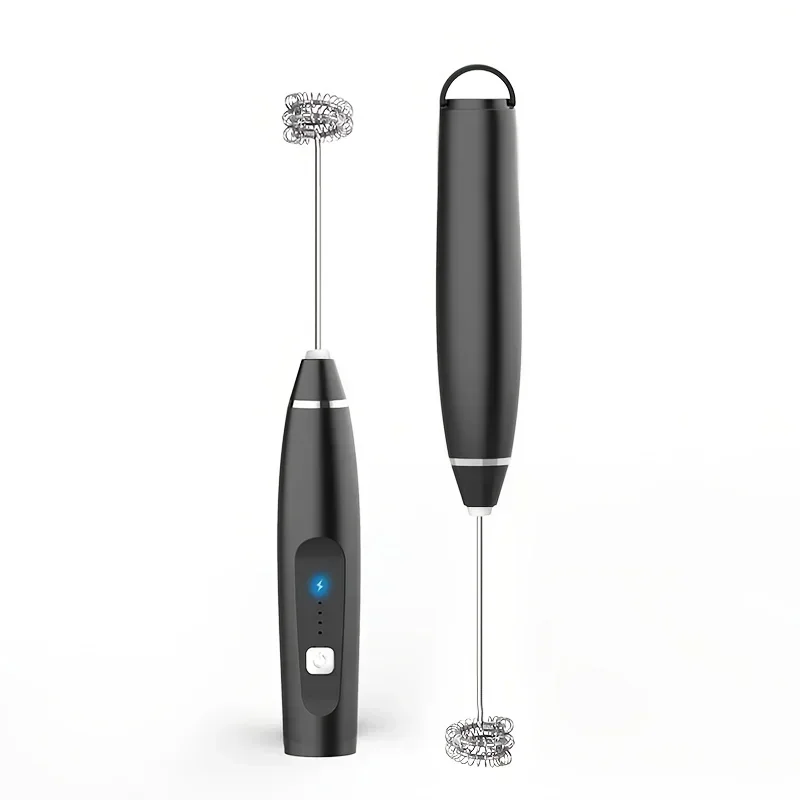 Electric Milk Frother USB-Rechargeable Hand Frother With 2 Stainless Whisks 3-Speed Adjustable Hangable With Hook For Egg Beater