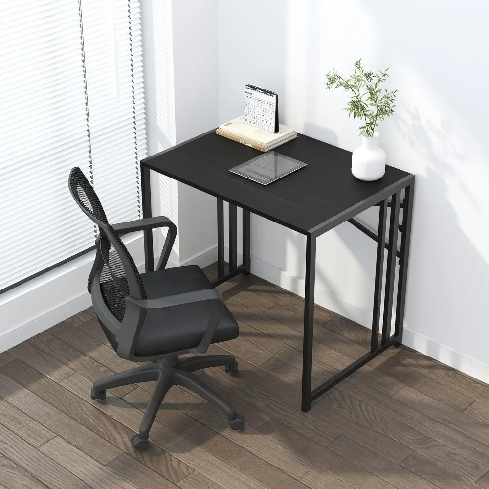 Small Folding Computer Desk 32 Inch, Writing Gaming Computer Desk for Small Spaces,No Assembly Required Small Office Desk, Black