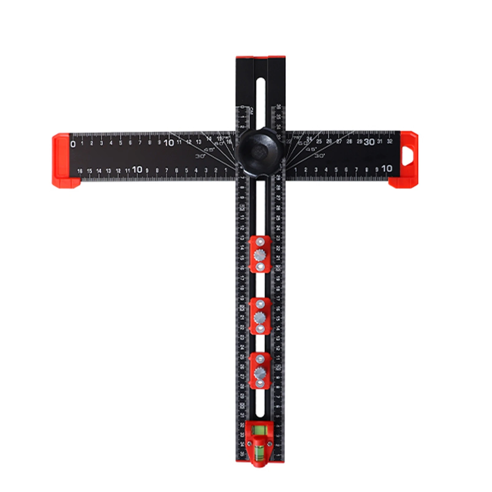 Drilling Positioning Ruler Metric English Scale T Type Multi Angle Measuring Ruler with 3 Sliders Biaxial Bubble Level