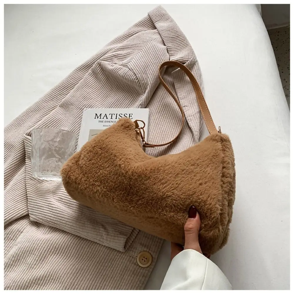 Luxury Faux Fur Fashion Mini Tote Bag Women Handbags Designer Lady Purses Fluffy Soft Plush Shopper Bag Warm Winter