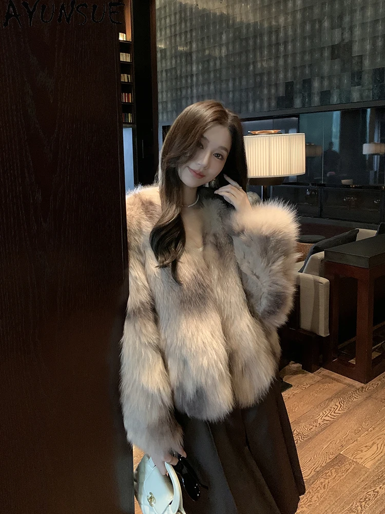 AYUNSUE 2025ฤดูใบไม้ร่วงฤดูหนาวFox Fur Jacketผู้หญิงสั้นหรูหรา100% ฟ็อกซ์ขนสัตว์แจ็คเก็ตเสื้อผ้าผู้หญิงElegant Outerwears Abrigo Mujer