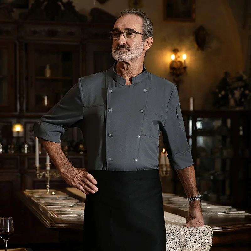 الشيف ملابس العمل منتصف الأكمام الخريف الشتاء مطعم المطبخ المطبخ الغربي المطبخ تقديم الطعام مقصف الخبز كعكة الخبز الملابس