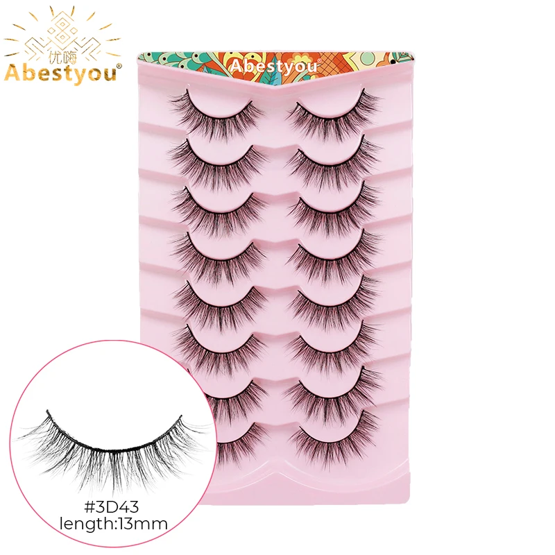 Abestyou 8PAIRS Fluffy Wispy Lashes 3d Tapered Faux Mink Individual Natural Strip Eyelashes Maquiagem Barata Todo Para Lashistas