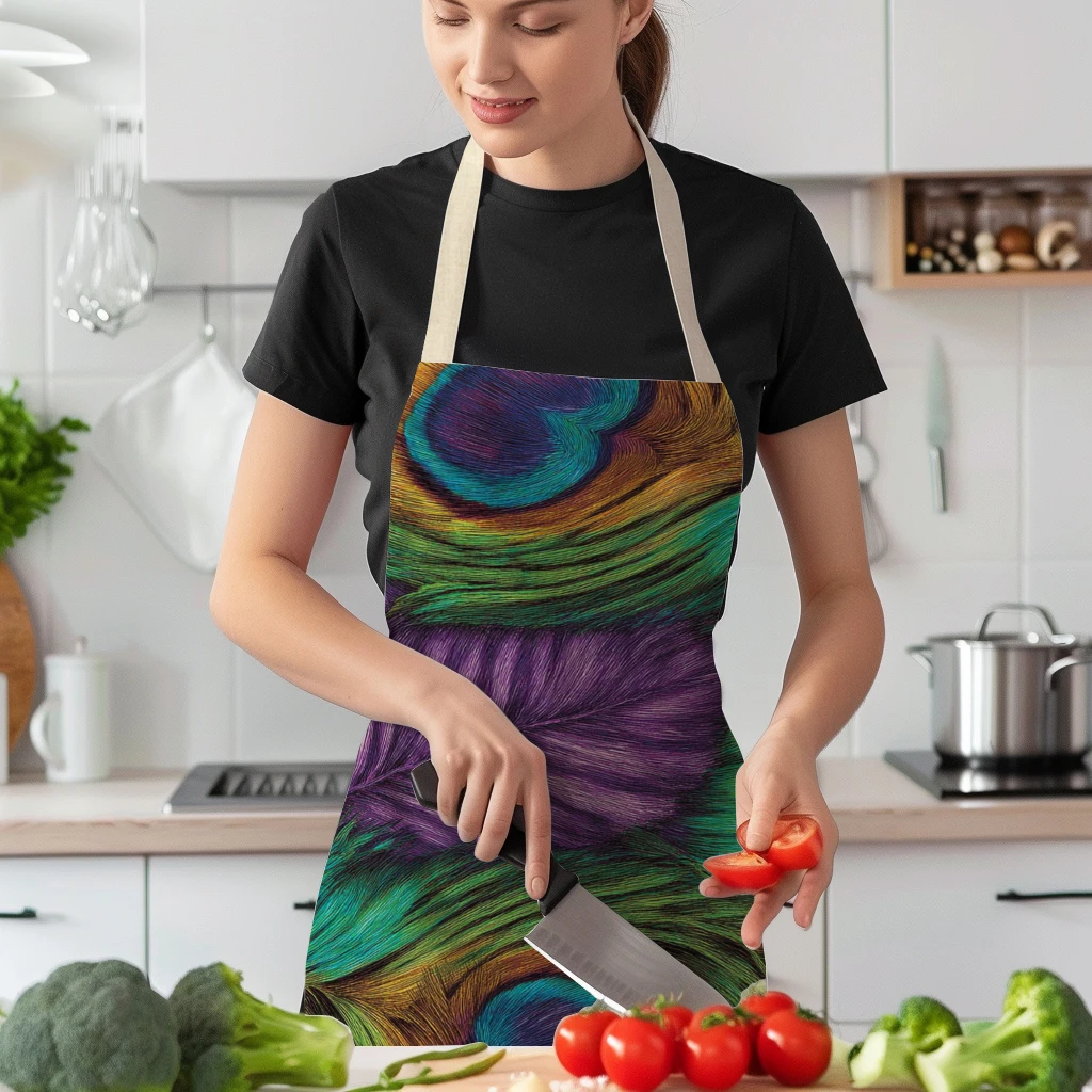 Gorgeous Peacock Feather Pattern Polyester Apron - Stylish Cooking & Art Craft Apron for Home, Studio and Daily Use