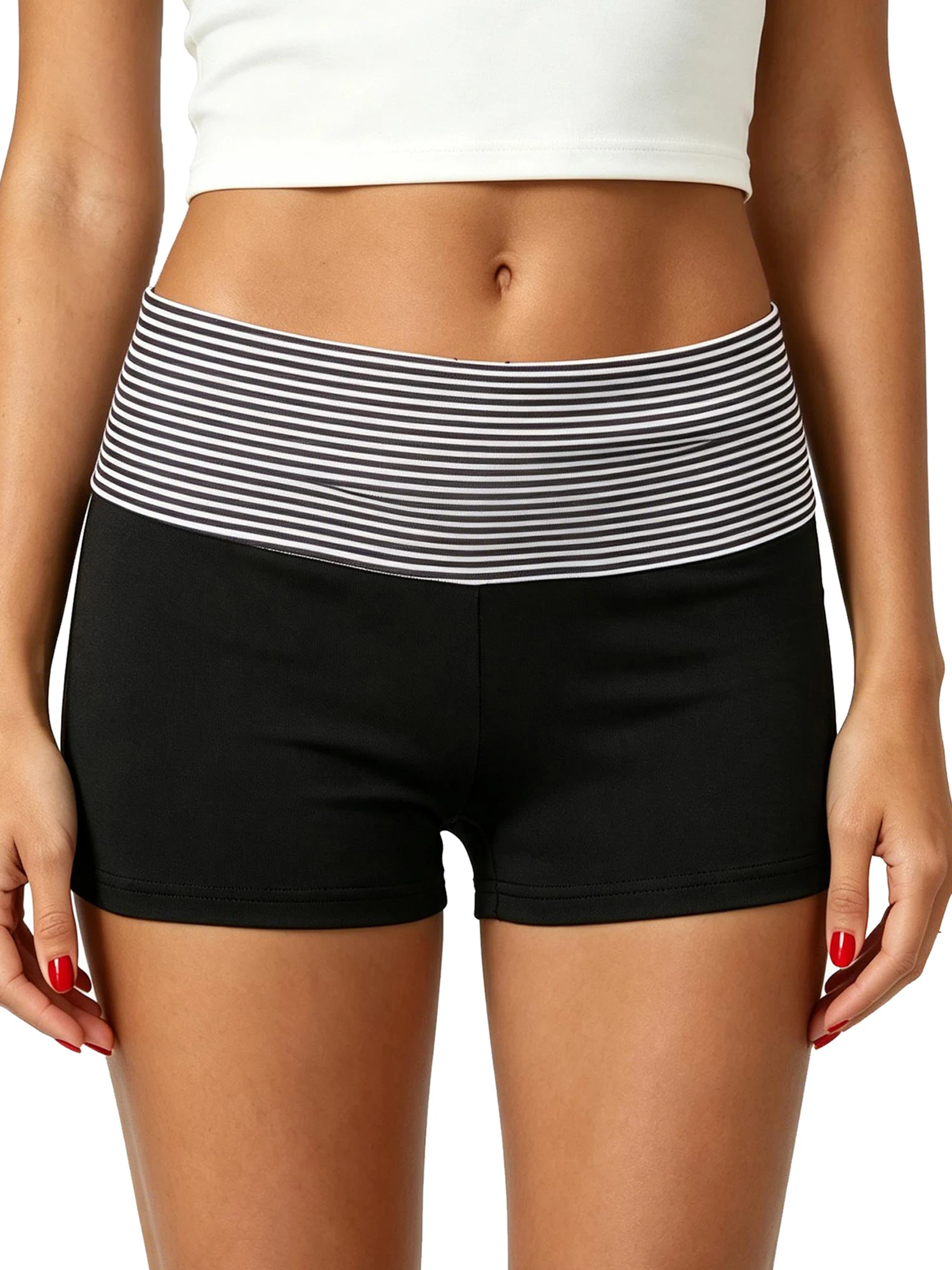 

Women s Summer Fold Over Shorts Stripe Patchwork Low Waist Bodycon Shorts for Yoga Running Gym Casual Lounge Shorts