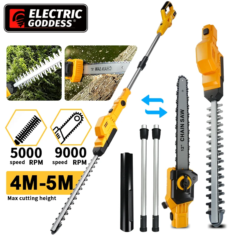 2IN1 Brushless High Branch Saw & Hedge Trimmer Cordless Telescopic Hedge Shear Garden Power Tools For Dewalt 20V Battery Pin