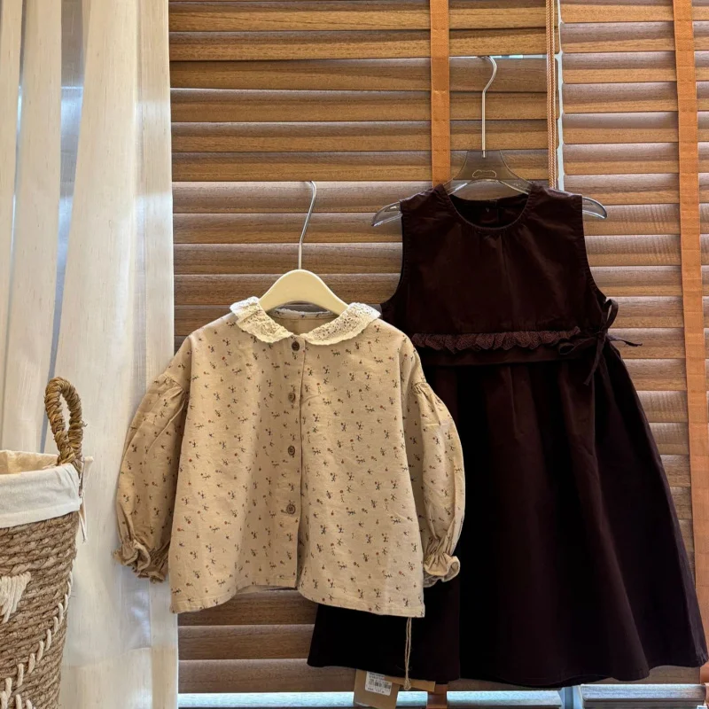 

Forest Style Girls' Autumn Top2025New Children's Long Sleeve Shirt Vest Dress Two-Piece Set Stylish Girl Outfit