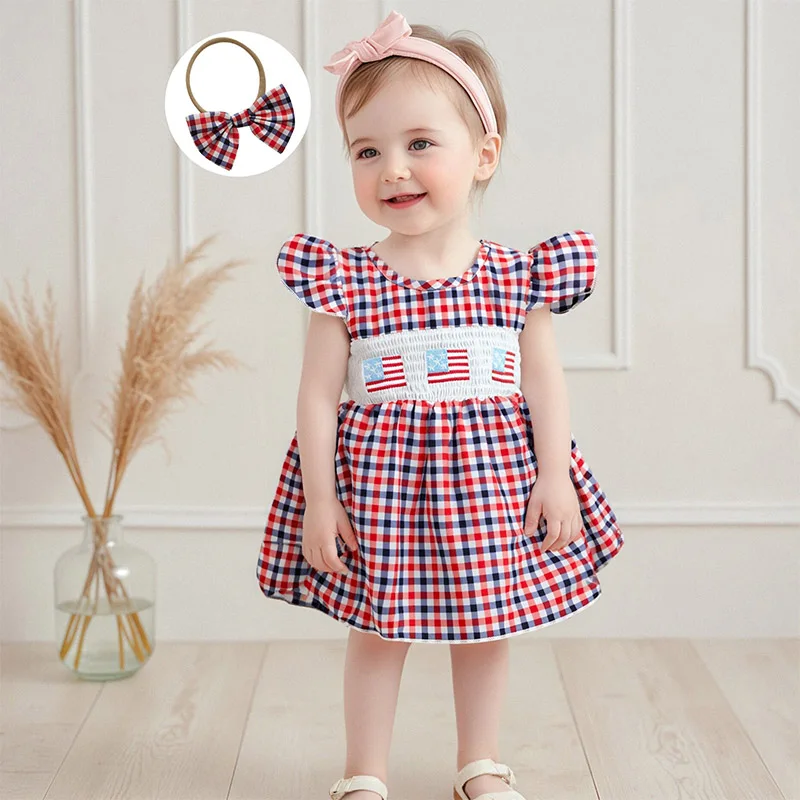

Infant Baby Girls Rompers Dress Independence Day Clothes Summer Cute Star Print Fly Sleeve Summer Jumpsuits with Headband