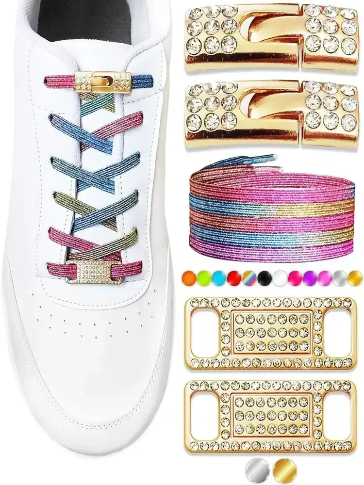 Elastische Schnürsenkel ohne Krawatte Bling Diamond Cross Locks Schnürsenkel Charms für Damen Sneakers Luxus Smart Buckle AF1 Metallschnürsenkel – Detail 1