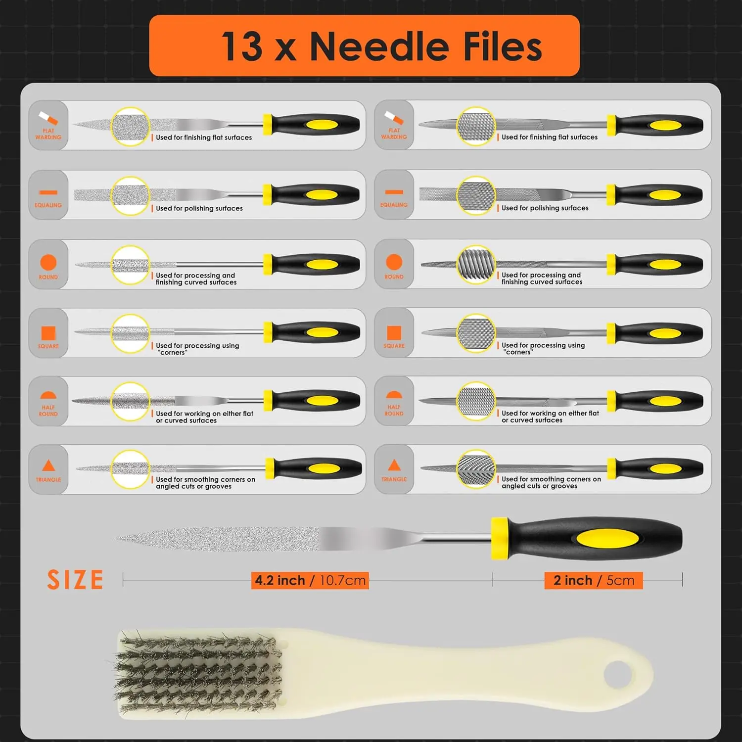 17PCS Premium Needle File Set - High-Carbon Steel Files with Non-Slip Ergonomic Handles for Precise Filing on Wood, Plastic, Je
