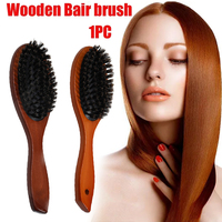 New Hair Brush Wood Handle Boar Bristle Beard Comb Styling Detangling Straighten Boar Bristles Massage Comb