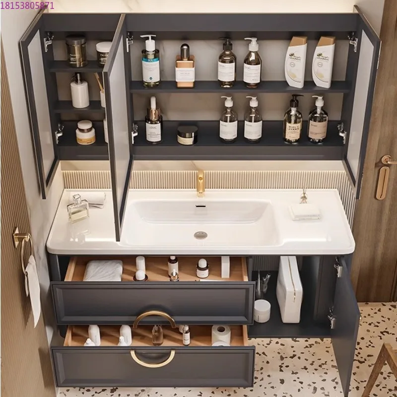 Armário de banheiro cilíndrico francês creme vento cerâmica bacia integrada combinação Corian