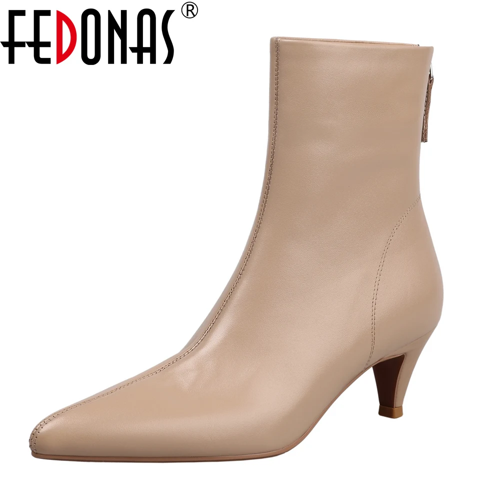 Women's Pointed Toe Ankle Boots - High Heel Zip-Up Pumps