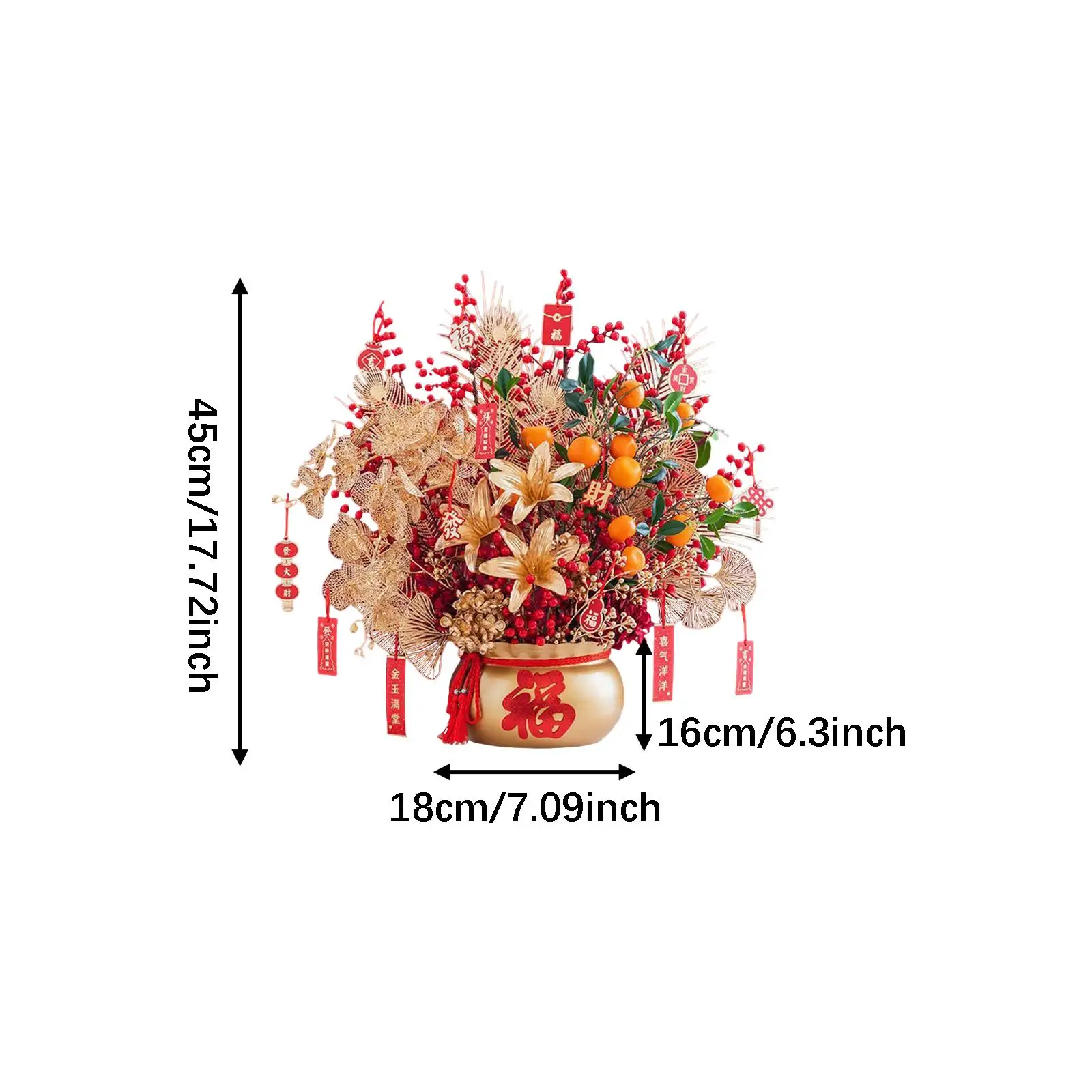 

Artificial Bonsai Red Golden Flowers Holiday Arrangement Desktop Ornament Decorative Wreath for Spring Festival Home Decor