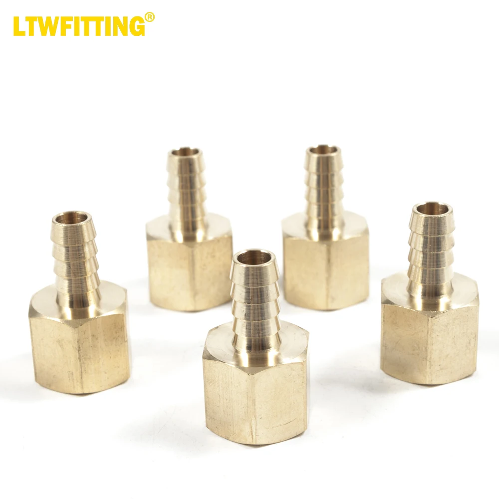 LTWFITTING Brass Fitting Coupler 3/8-Inch Hose ID x 1/2-Inch Female NPT Fuel Water Gas(Pack of 5)