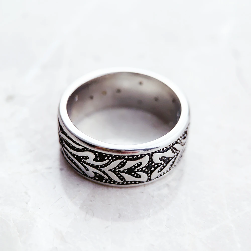 Rebellious Band Ring Black Tiger Pattern Fine Jewerly For Women Men Brand New Gift In 925 Sterling Silver