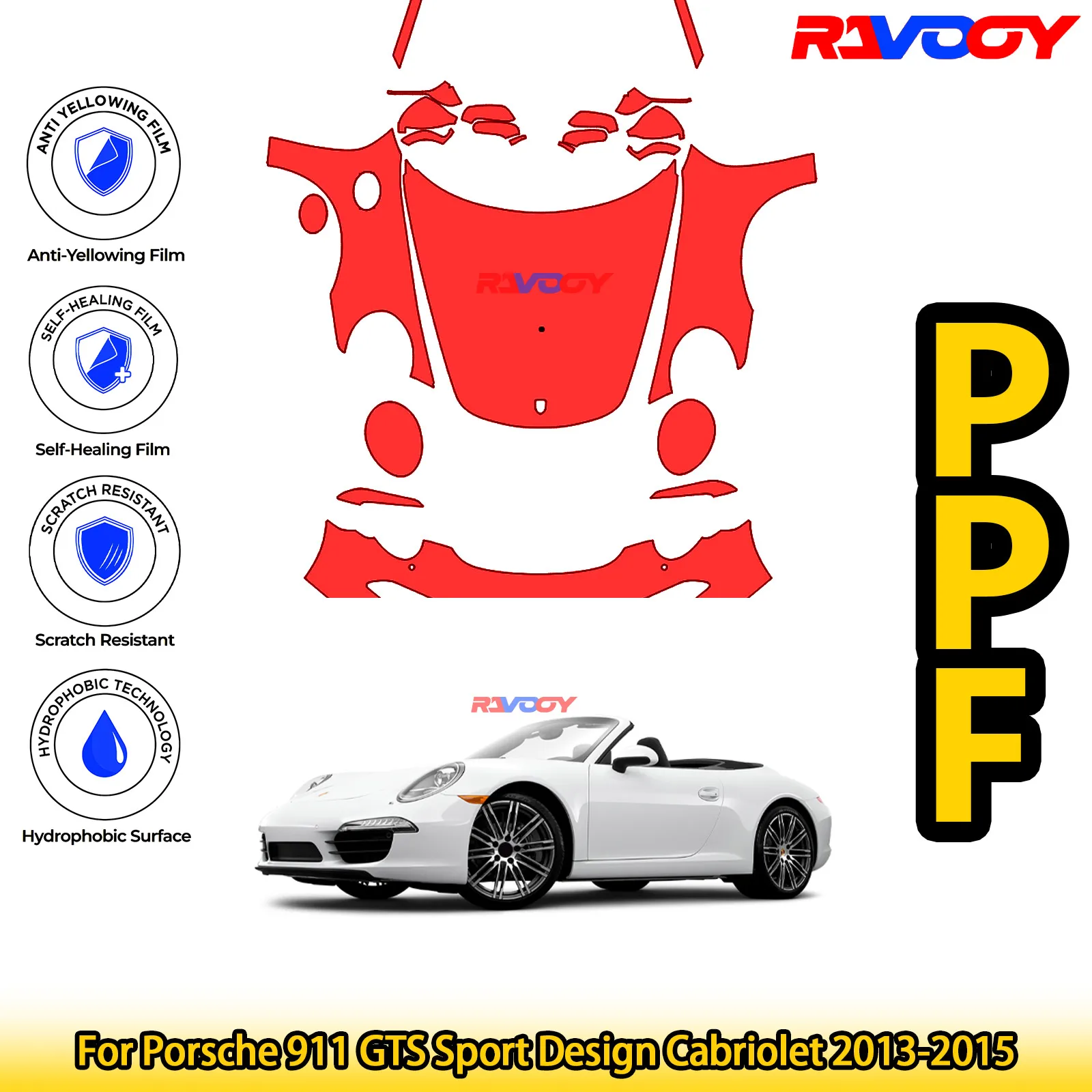 

Для Porsche 911 GTS Sport Design Cabriolet 2013-2015 глянцевый матовый черный предварительно вырезанный передний комплект PPF защитная пленка для краски