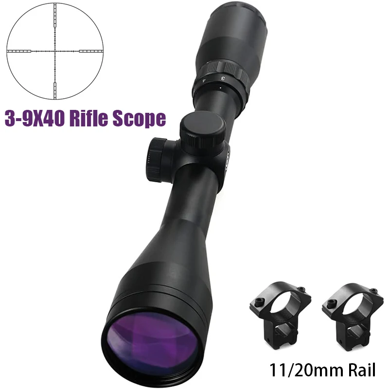 

3-9x40 Hunting Rifle Scope Mil-Dot Crosshair Reticle Tactical Optics Riflescope Collimator Sight for 20mm/11mm Rail Mount