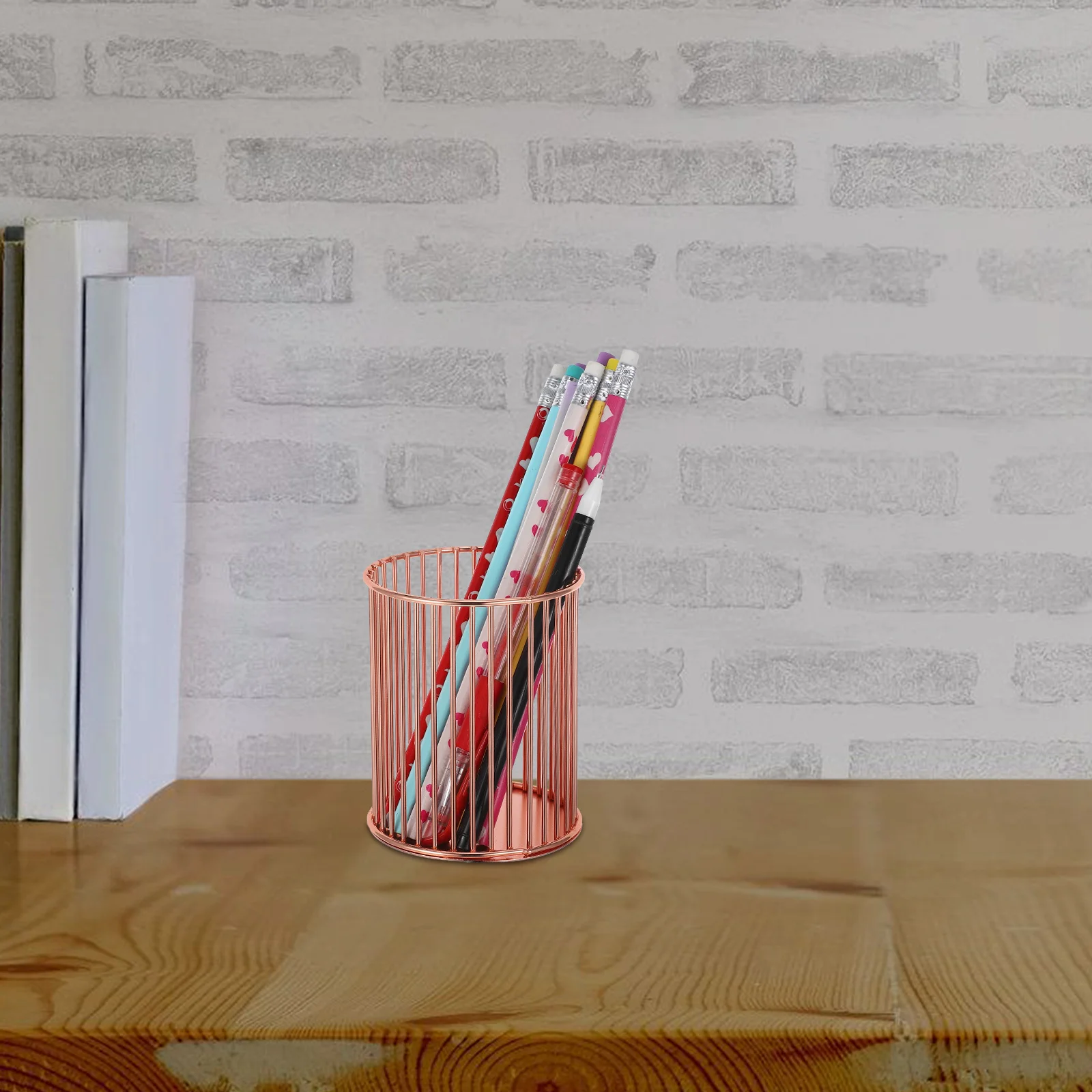 2Pcs Metal Pen Holder Iron Craft Pencil Storage Bucket for Desk Makeup Brushes Organizing Office Home Classroom Vanity Supplies